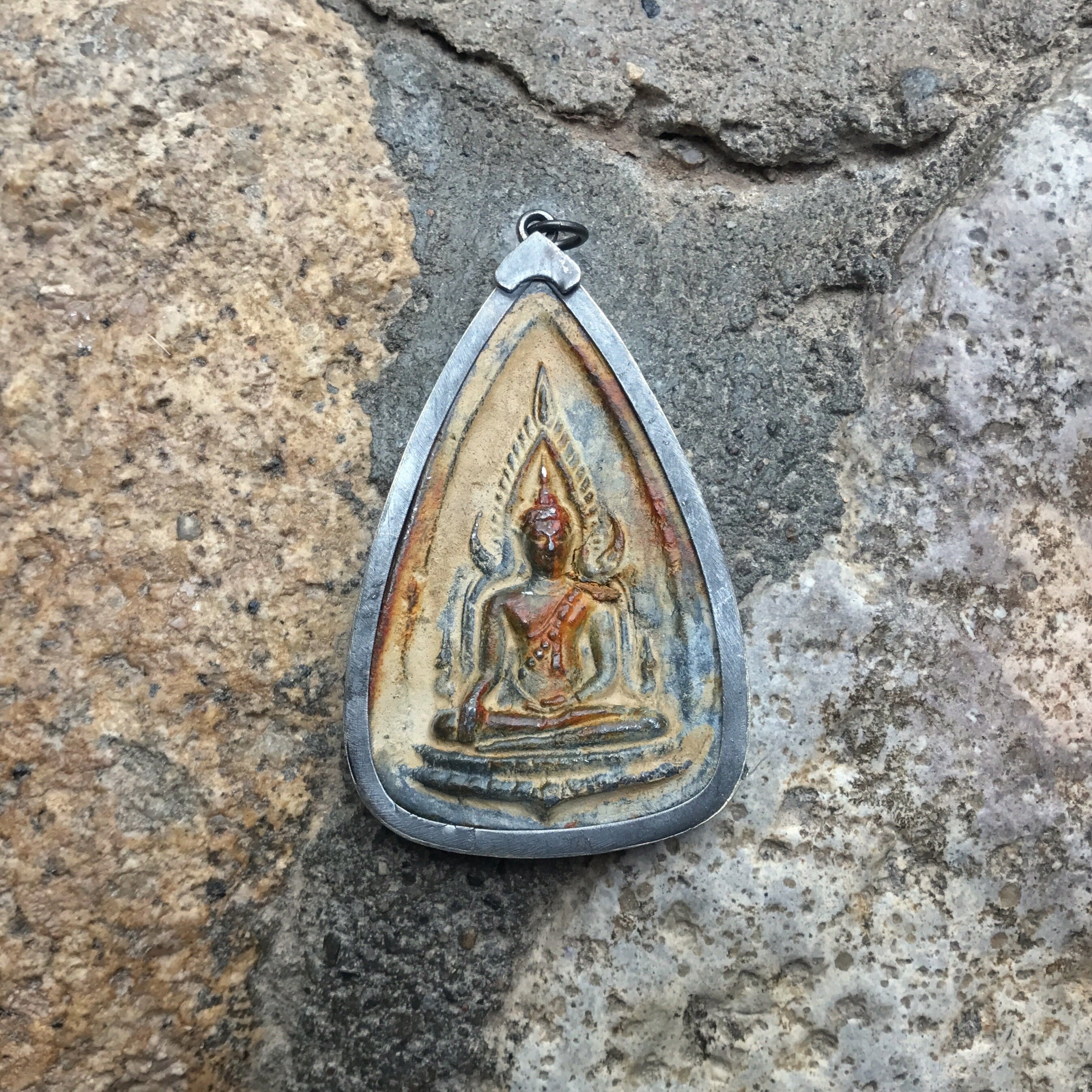 Large Brass Or Bronze Sitting Seated Buddha Pendant From Thailand 2 78 Inches 73 Mm