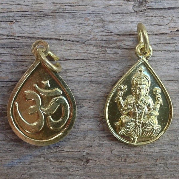 Petit pendentif ou breloque Ganesh Om en or brillant - 7/8 pouces - 21 mm