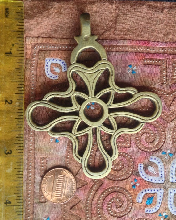 Large Rustic Brass Cross Pendant 2 78 Inches 74 Mm