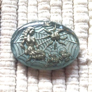 Vintage German Glass Reverse Intaglio Cabochon - Woman and Spider - Aracne - Athena - 24 x 18 mm