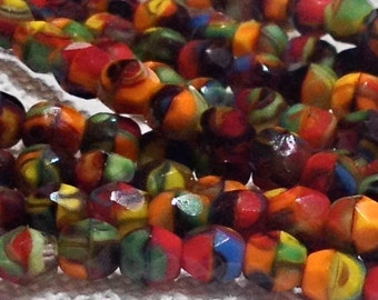 Czech 4mm Fire Polish - Multi Color 50 Beads