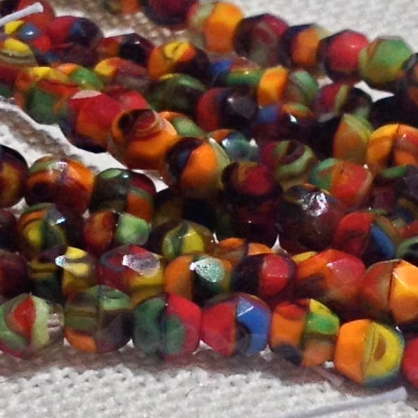 Czech 4mm Fire Polish - Multi Color 50 Beads