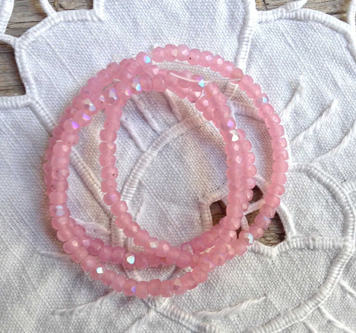 Pink Matte AB Czech Glass 2x3mm Small Fire Polish Faceted Rondell Rondelle- 50 Beads