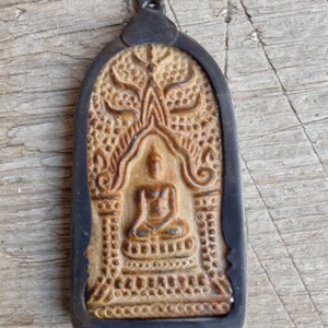 Brass or Bronze Sitting Buddha Pendant from Thailand 2 3/8 Inches 58 mm image 2