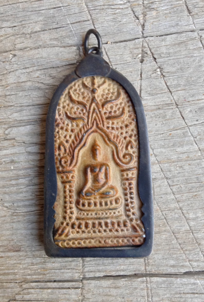 Brass or Bronze Sitting Buddha Pendant from Thailand 2 3/8 Inches 58 mm image 2
