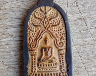 Brass or Bronze Sitting Buddha Pendant from Thailand - 2 3/8 Inches (58 mm)