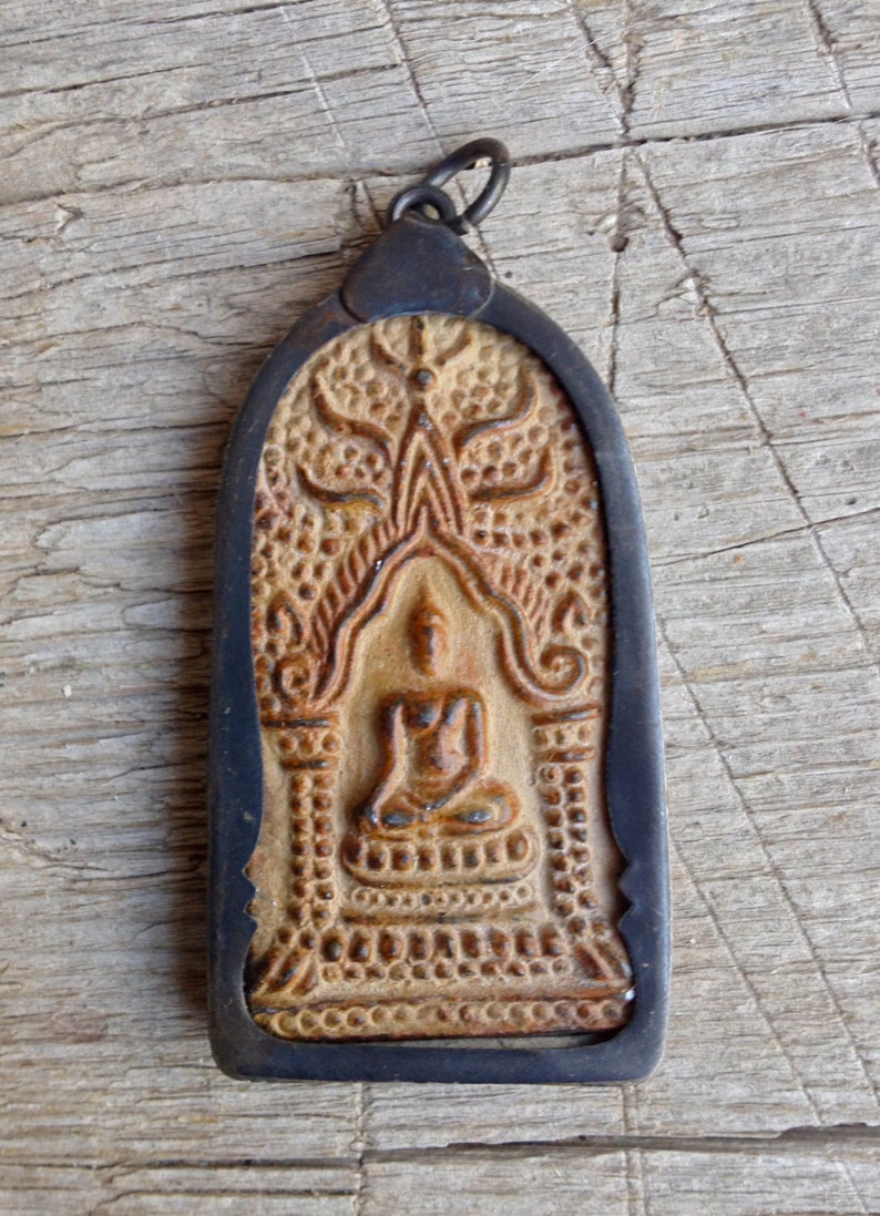 Brass or Bronze Sitting Buddha Pendant from Thailand 2 3/8 Inches 58 mm image 1