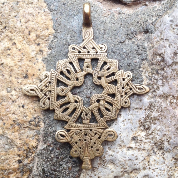 Large Brass Celtic Cross Pendant 3 14 Inches 78 Mm