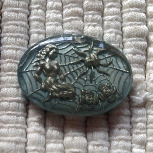 Vintage German Glass Reverse Intaglio Cabochon - Woman and Spider - Aracne - Athena - 24 x 18 mm
