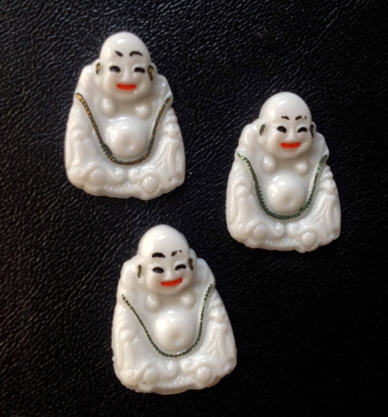 Vintage German Buddha White Glass Cabochons Set of 3 26 x 19 mm image 3