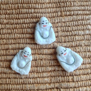 Vintage German Buddha White Glass Cabochons Set of 3 26 x 19 mm image 2