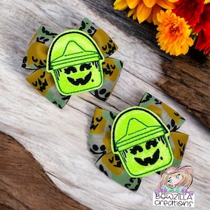 Halloween Bucket Glow in the Dark 3 Inch Ribbon Pigtail Hair Bows