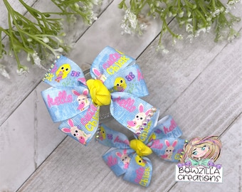 Easter Pigtail Bows | Girls Hair Bow | Pigtail Bow Set | Easter Pigtail Set | Ribbon Pigtail Bows | Pigtail Bows | Girl Pigtail Bows