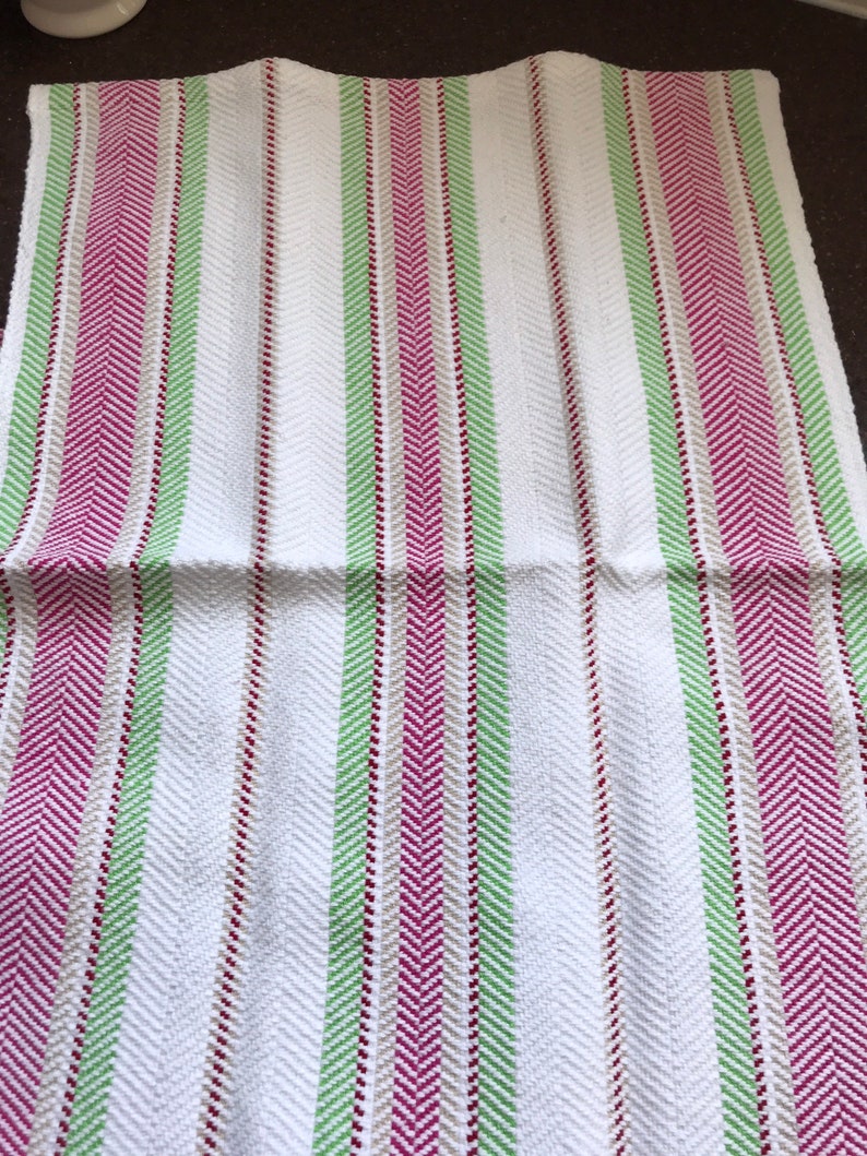 Hot Pink Red Watermelon! Handwoven Cotton Hand Towel Bread Cover Lime Green Great Hostess Gift White Tan