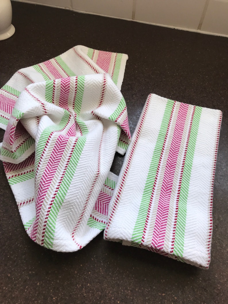 Hot Pink Red Watermelon! Handwoven Cotton Hand Towel Bread Cover Lime Green Great Hostess Gift White Tan