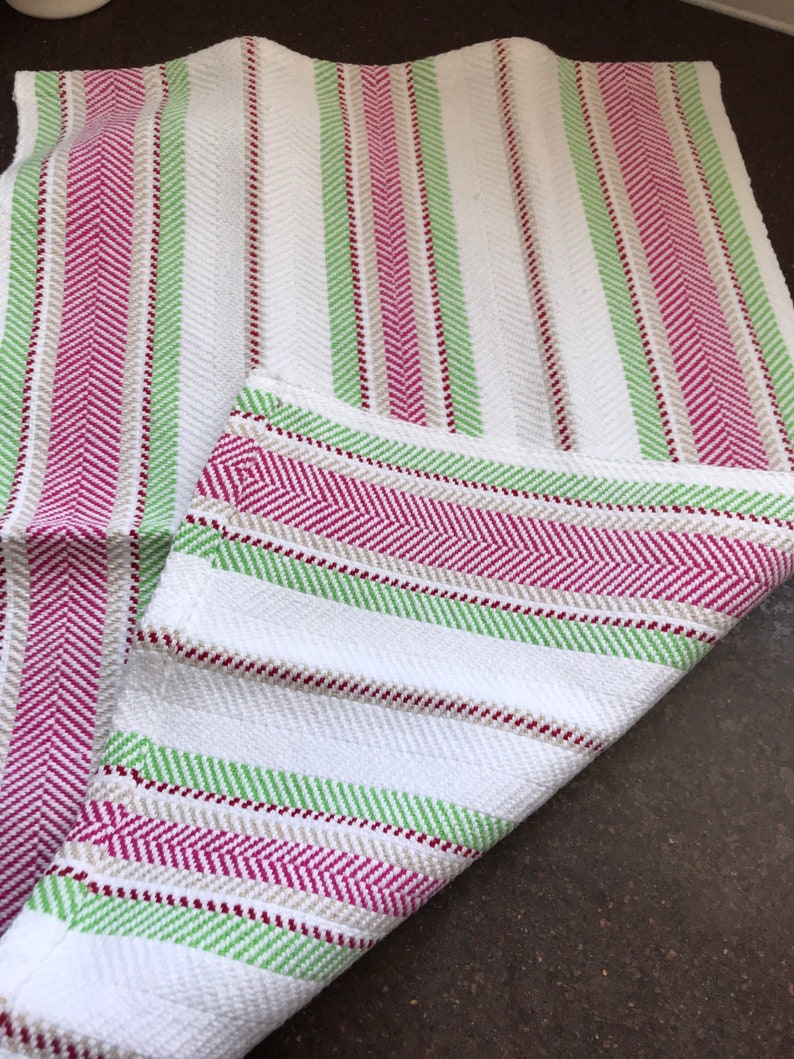 Hot Pink Red Watermelon! Handwoven Cotton Hand Towel Bread Cover Lime Green Great Hostess Gift White Tan