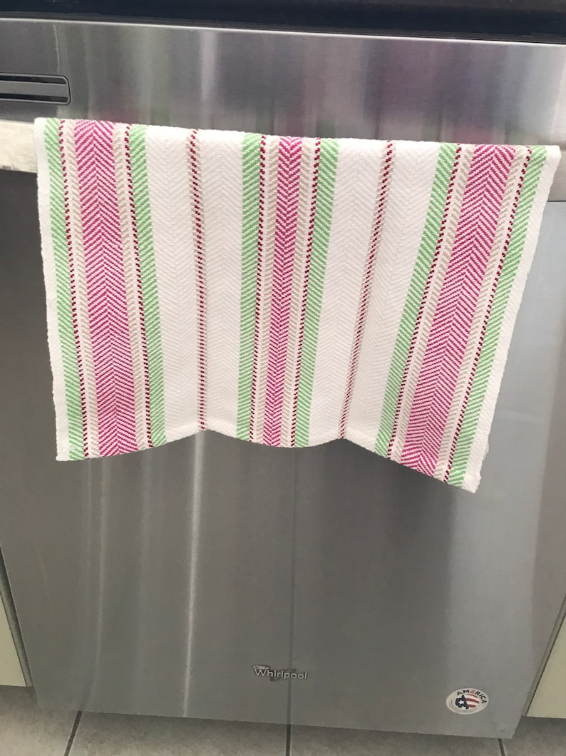 Hot Pink Red Watermelon! Handwoven Cotton Hand Towel Bread Cover Lime Green Great Hostess Gift White Tan