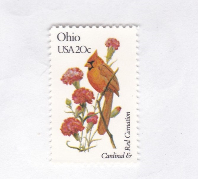 Ohio State Bird and Flower 20c Unused Vintage 1982 Postage Stamps