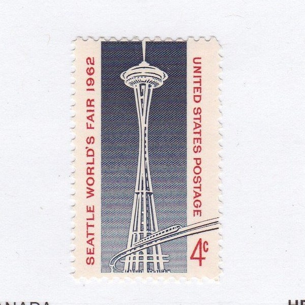 Sellos postales antiguos sin usar de 4 centavos de la Feria Mundial de Seattle de 1962 para envío, coleccionismo y manualidades. Catálogo Scott 1196