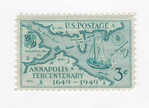 Annapolis Tercentenary 3c Unused Vintage 1949 Postage Stamps for Mailing -  Collecting - Crafts. Scott Catalog 984