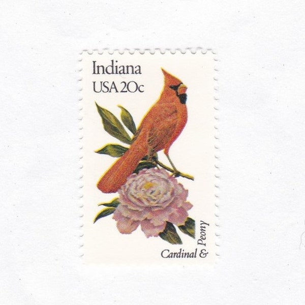 Indiana State Bird and Flower 20c Unused Vintage 1982 Postage Stamps for Mailing - Collecting - Crafts. Scott Catalog 1966