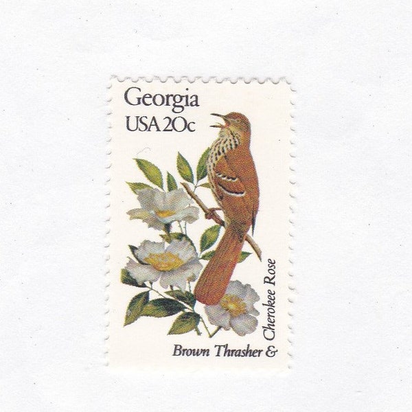 Georgia State Bird and Flower 20c Unused Vintage 1982 Postage Stamps for Mailing - Collecting - Crafts. Scott Catalog 1962