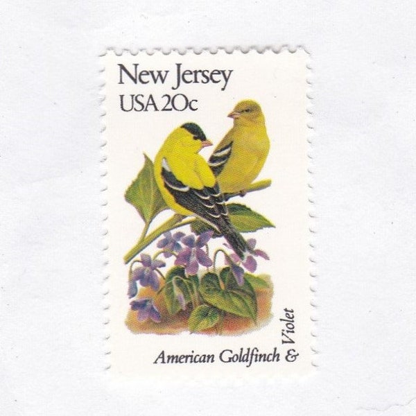 New Jersey State Bird and Flower 20c Unused Vintage 1982 Postage Stamps for Mailing - Collecting - Crafts. Scott Catalog 1982