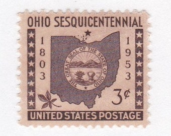 Ohio Statehood  3c Unused Vintage 1953 Postage Stamps for Mailing - Collecting - Crafts. Scott Catalog 1018