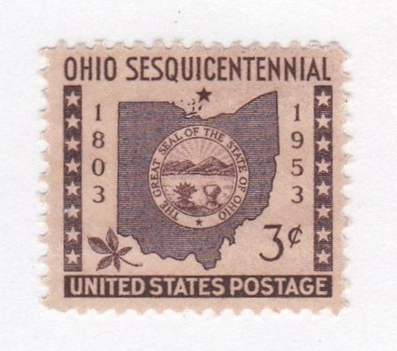 Ohio Statehood 3c Unused Vintage 1953 Postage Stamps for Mailing -  Collecting - Crafts. Scott Catalog 1018