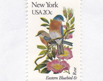 New York State Bird and Flower 20c Unused Vintage 1982 Postage Stamps for Mailing - Collecting - Crafts. Scott Catalog 1984