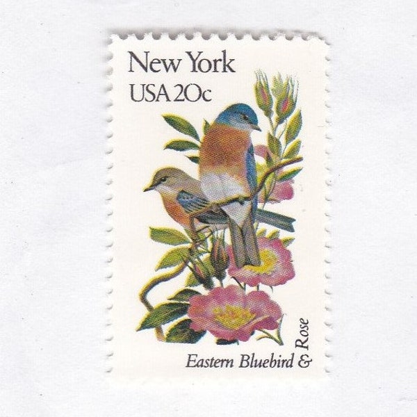 New York State Bird and Flower 20c Unused Vintage 1982 Postage Stamps for Mailing - Collecting - Crafts. Scott Catalog 1984