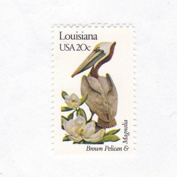 Louisiana State Birds and Flowers 20c Unused Vintage 1982 Postage Stamps for Mailing - Collecting - Crafts. Scott Catalog 1970