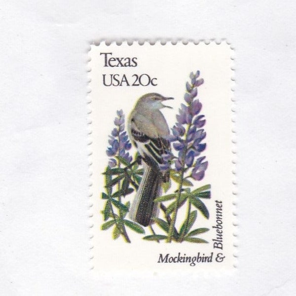 Texas State Birds and Flowers 20c Unused Vintage 1982 Postage Stamps for Mailing - Collecting - Crafts. Scott Catalog 1995