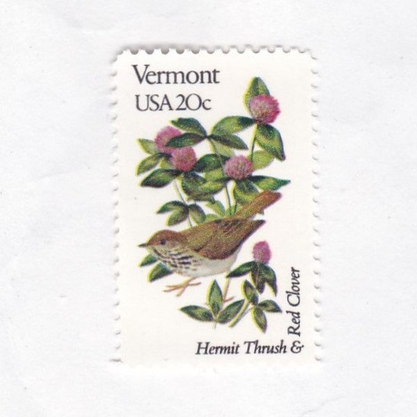 Vermont Bird and Flower 20c Unused Vintage 1982 Postage Stamps for Mailing - Collecting - Crafts. Scott Catalog 1997