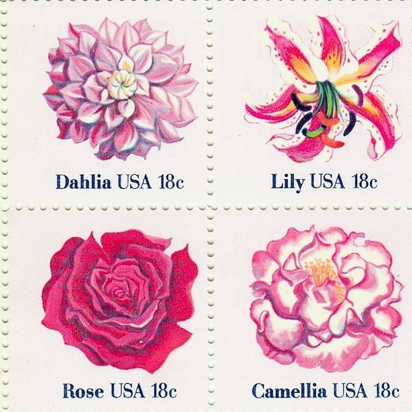 Flowers 18c Unused Vintage 1981 Postage Stamps for Mailing - Collecting - Crafts. Scott Catalog 1876-79