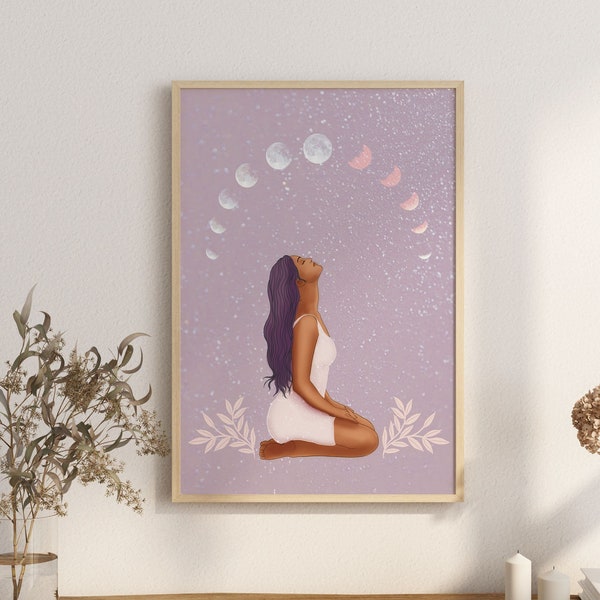 Blessed by the moon wall art, sacred female print, moon ritual illustration, moon goddess poster