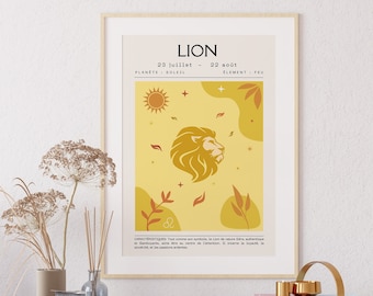 Affiche astrologie signe du Lion, cadeau de noël signe du zodiaque, poster signe du Lion