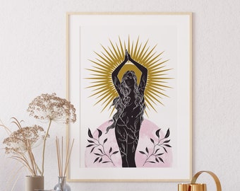 Affiche déesse de la nuit, poster du féminin sacré, illustration Diosa, femme mystique, affiche beauté féminine