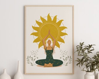sun goddess wall art, mindfulness meditation wall art, positive mind wall decor, sacred feminine print, feminine  wall art