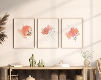 watercolor wall print, woman line art print, boho wall print, minimalist line art poster, mid century art print