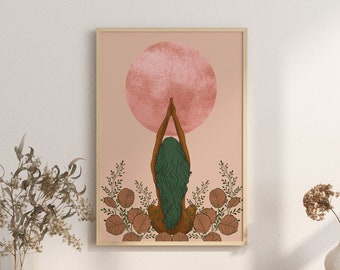 Moon ritual wall art, sacred feminine poster, spiritual woman art, self-love poster, self care art, mid century wall art, full moon print