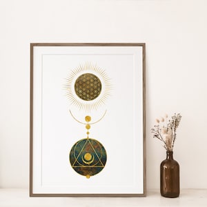 Flower of life print, flower of life illustration, geometric shapes art print, spiritual art print, sacred geometry wall decor