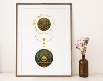 Flower of life print, flower of life illustration, geometric shapes art print, spiritual art print, sacred geometry wall decor