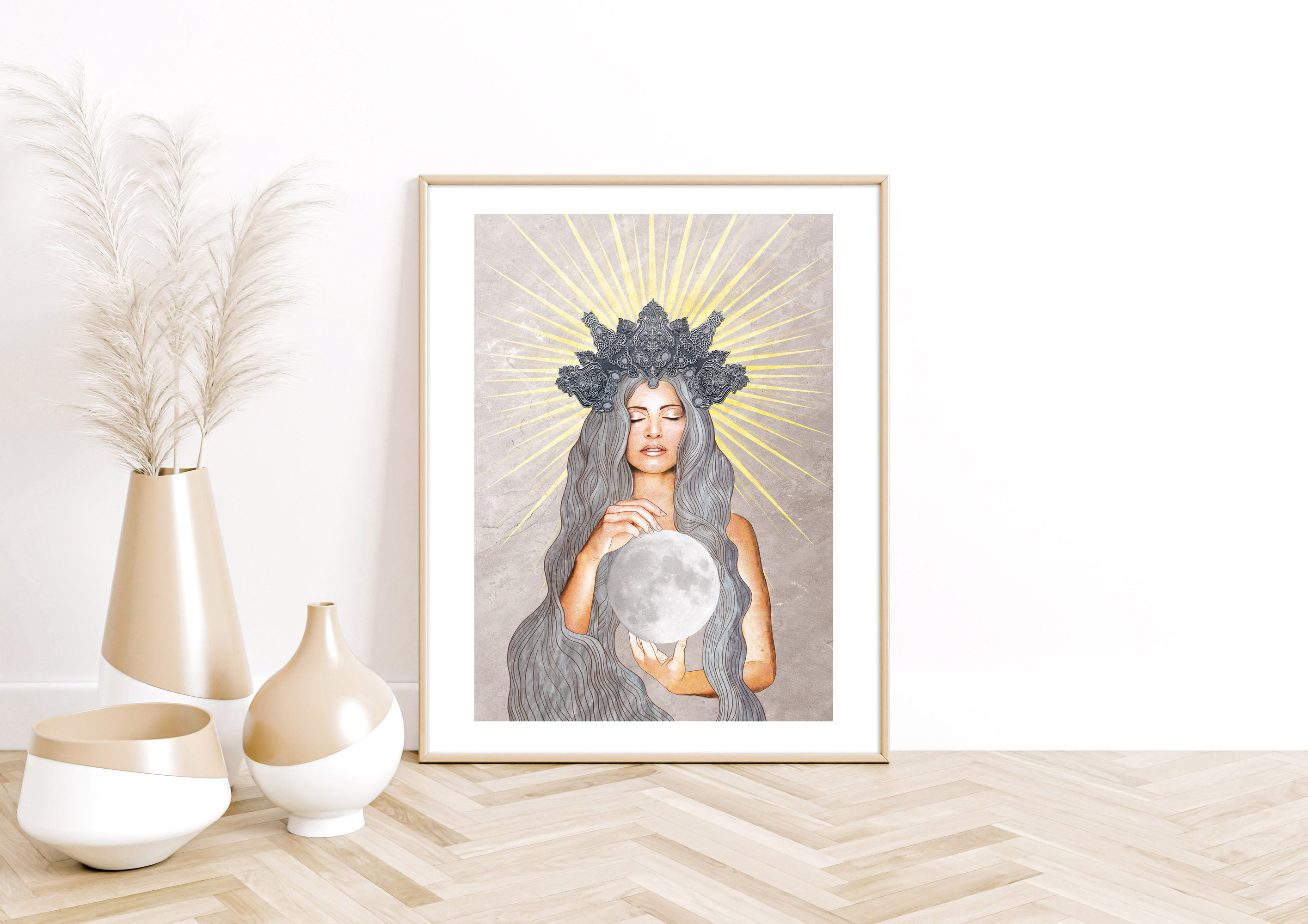 Muurposter godin van de maan posterillustratie hemelse vrouw - Etsy