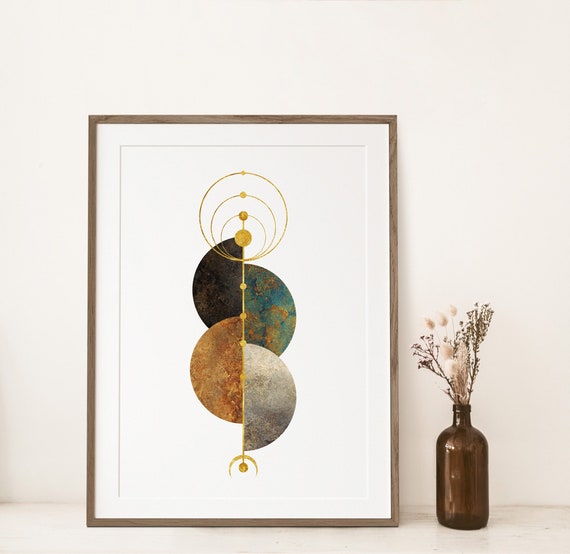 Affiche géométrique modern galaxy, décoration murale moderne, art abstrait, tirage d'art numérique cuivre et or