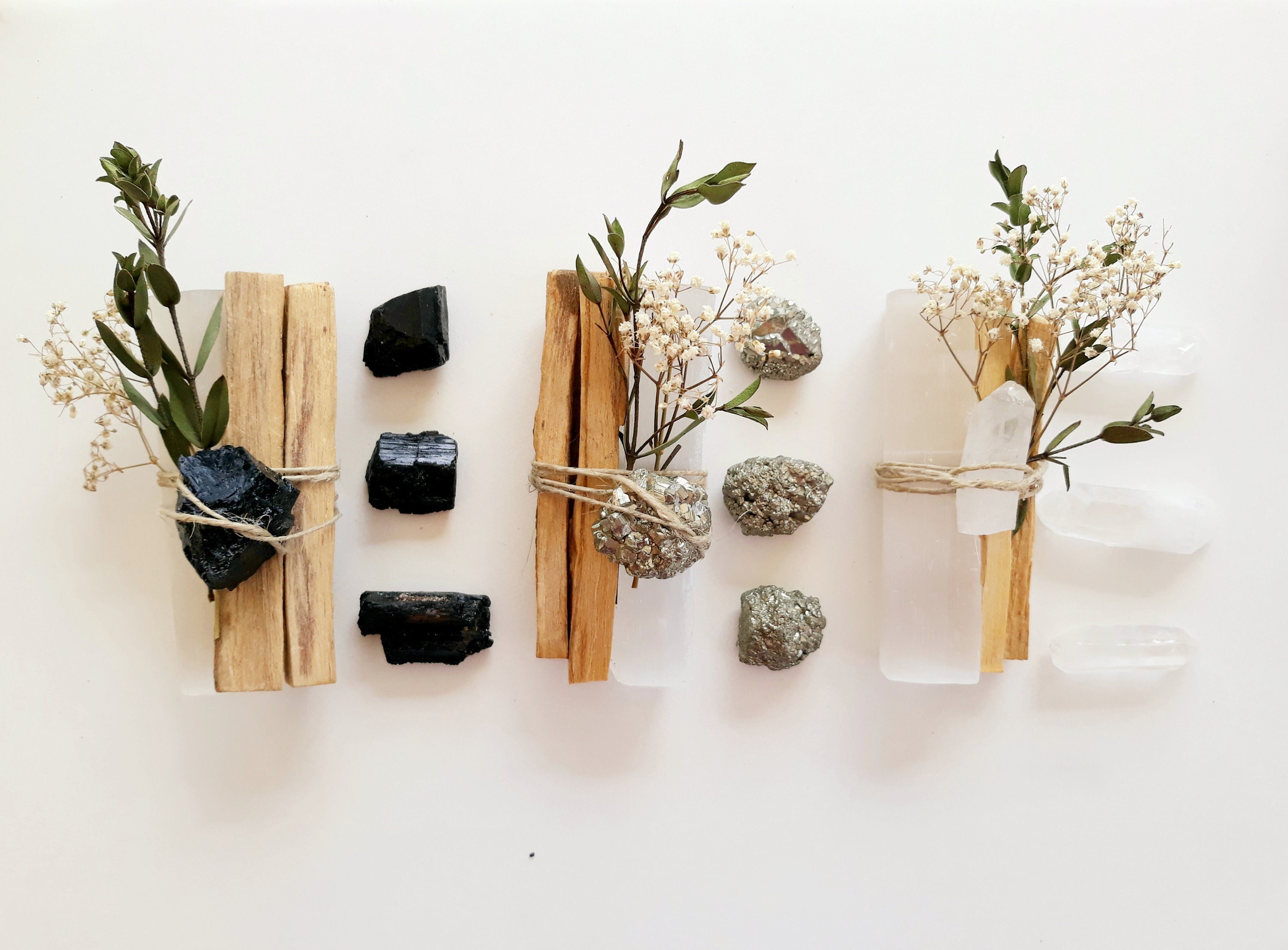 Kit Rituel Nettoyage Énergétique, Kit Fumigation Palo Santo, Lithothérapie Sélénite, Pyrite, Tourmal