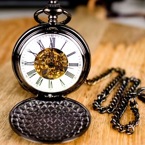 Groomsmen gift, gift for boyfriend, Gunmetal finished Wind-up movement Pocket watch, Best-men gift, Father&#39;s day gift