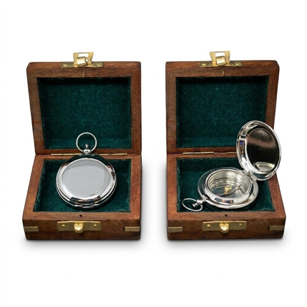 Silver Compass Inlay Engraved Compass, Silver Plated Navigational Tool, Cross Inlay Box - Etsy