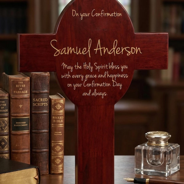 Custom Engraved Rosewood Piano Finish Cross Keepsake - 8" x 13 5/8"