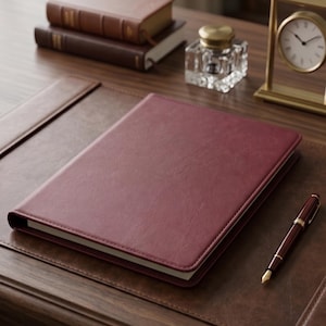 Personligt anteckningsblock i vinrött konstläder, lasergraverad mapp för ledningspersoner, presentmapp för brudgummar, examensgåva, företagslogotyp